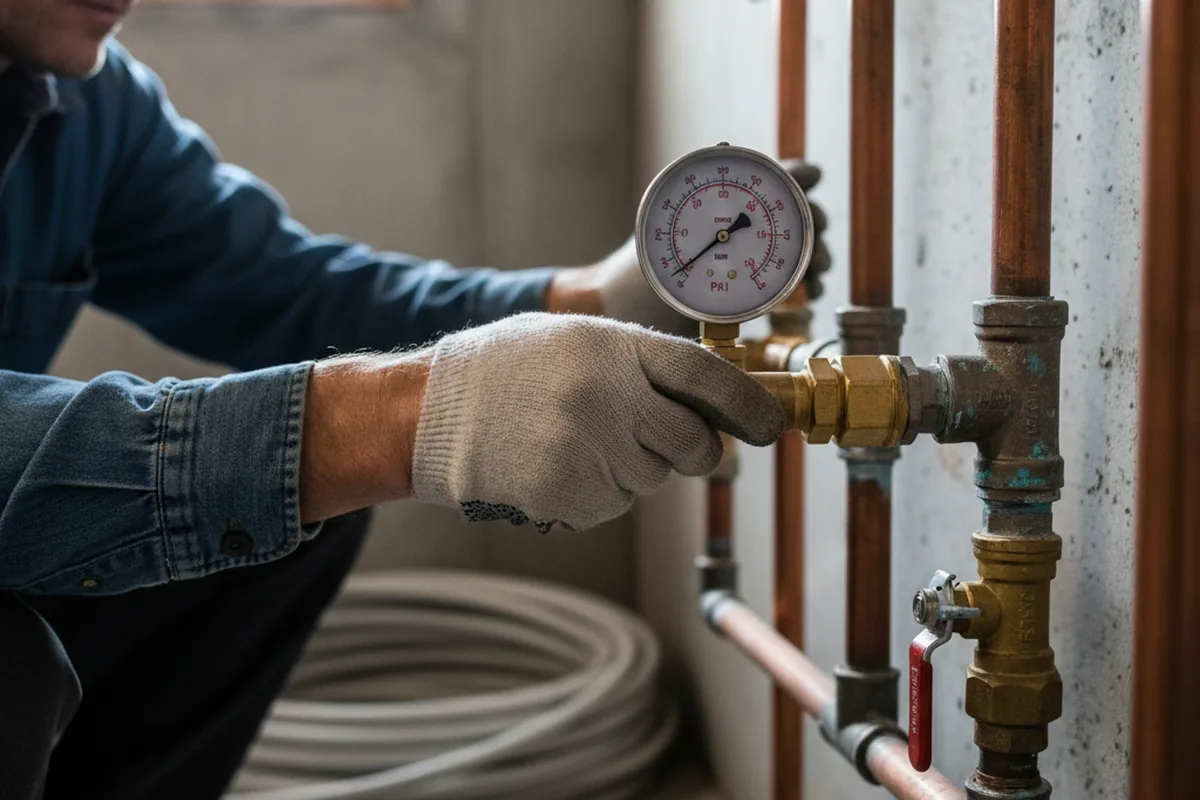 Pressure testing a repaired line during Water Line Repair in New Manchester